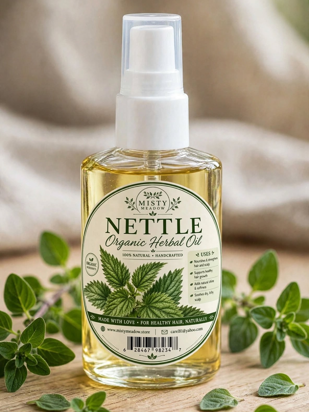 Nettle Organic Herbal Oil - Natural Hair & Scalp Treatment (Clear Gold)